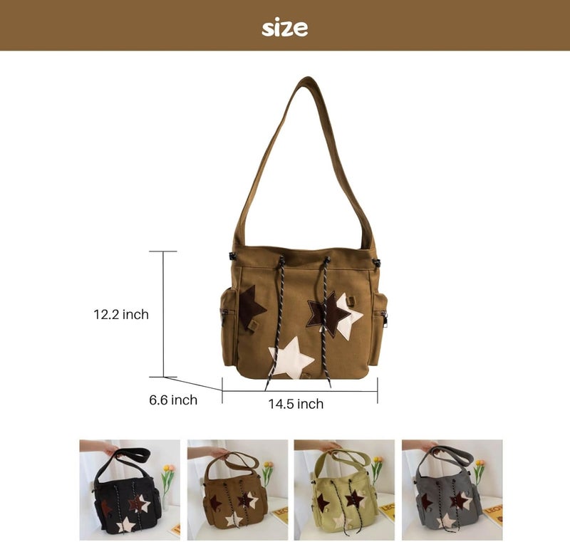 KANGDAWEI Y2K Star Canvas Messenger Bag, Cute Tote Bags Aesthetic, Small Shoulder Travel Crossbody Bags For Women - Image 2